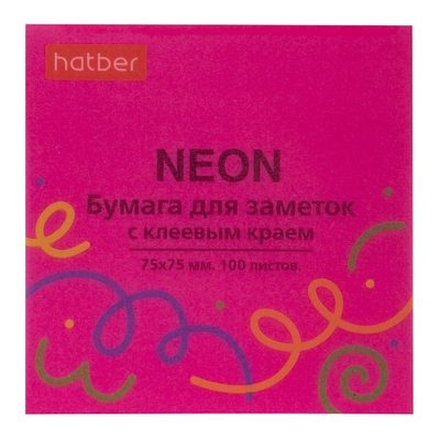 Бумага для заметок NEON 75X75мм 100л с клеевым краем Розовая в индив.упак.